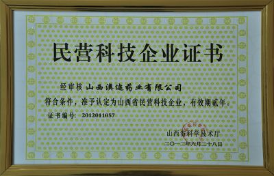 民營科技企業證書